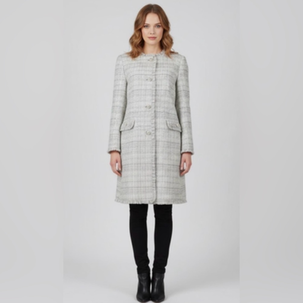 Kate Spade Womens Tweed Coat with Pearl Buttons